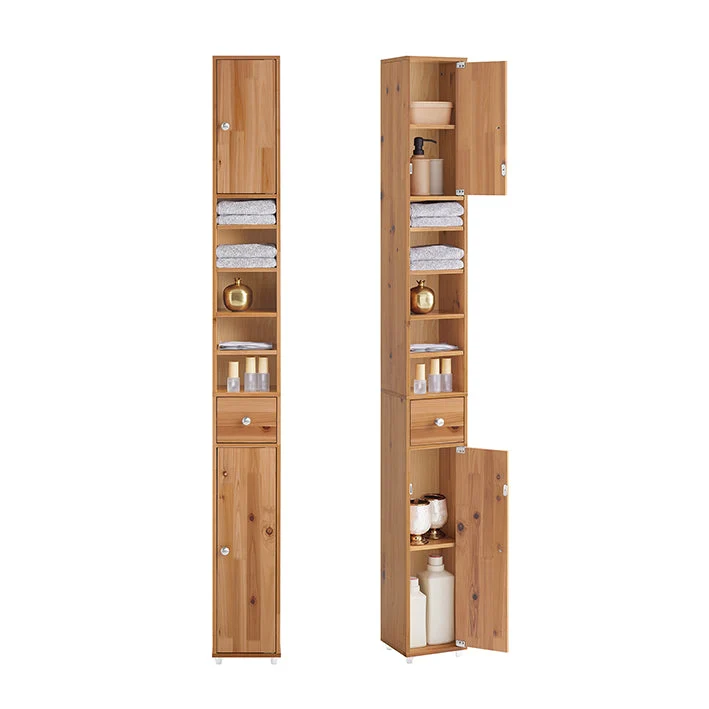 Hochschrank mit 5 Fächern | Badschrank | schmal Badregal | Holzfarbe