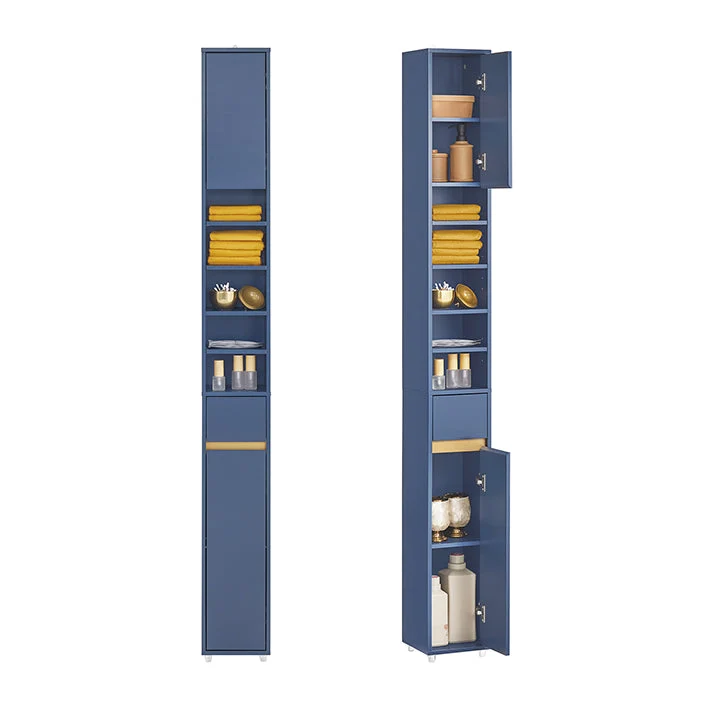 Badezimmer Hochschrank | Badschrank mit 5 Fächern | Badregal Blau