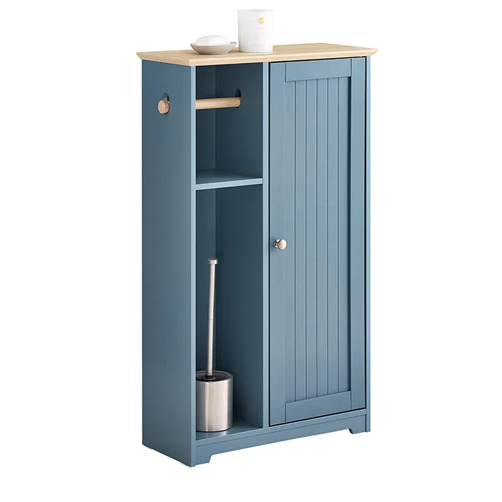 Badkommode mit Toilettenrollenhalter | Badschrank schmales | Sideboard Blau