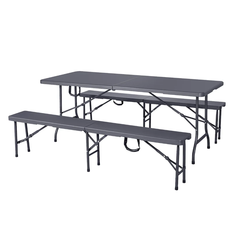 Set Buffettisch mit Klappbänken faltbar 180 cm Grau (91559)