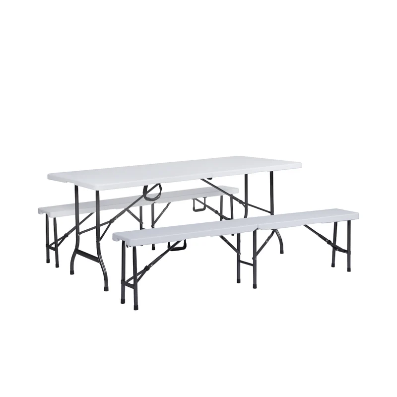 Set Buffettisch mit Klappbänken faltbar 180 cm Weiß (91558)