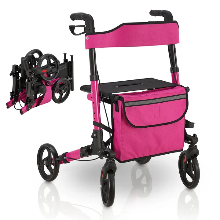 Aluminium Rollator Vital klappbar mit Sitzfläche & Einkaufstasche in lila