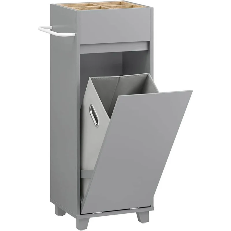 Wäscheschrank mit ausklappbarem Wäschesack | Wäschesammler | Wäschekorb | Dunkelgrau