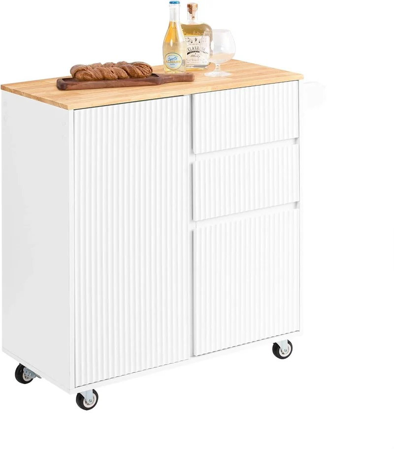 Design Kücheninsel | Servierwagen Weiß | Küchenwagen mit Arbeitsplatte