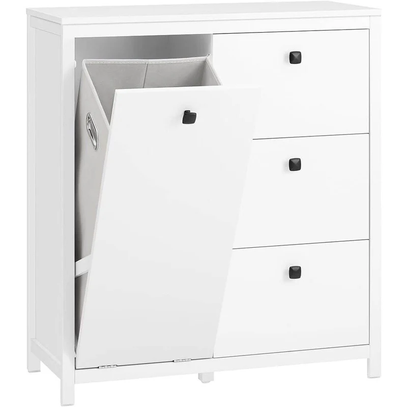 Wäscheschrank mit Wäschesack | Badschrank | Wäschekorb | Badkommode | Weiss