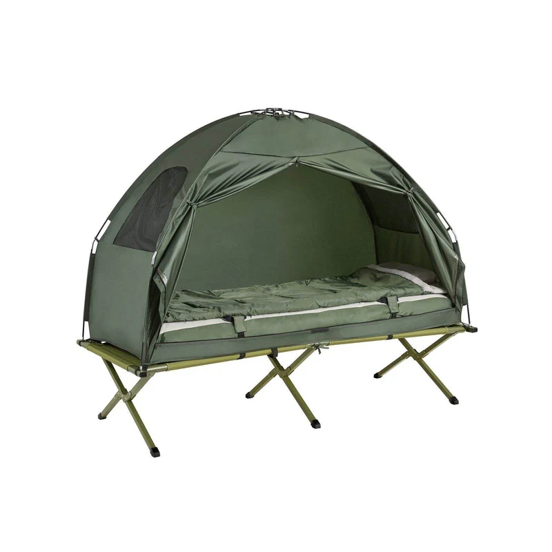4in1-Zelt Für 1 Person Wurfzelt Feldbett Mit Campingliege Grün