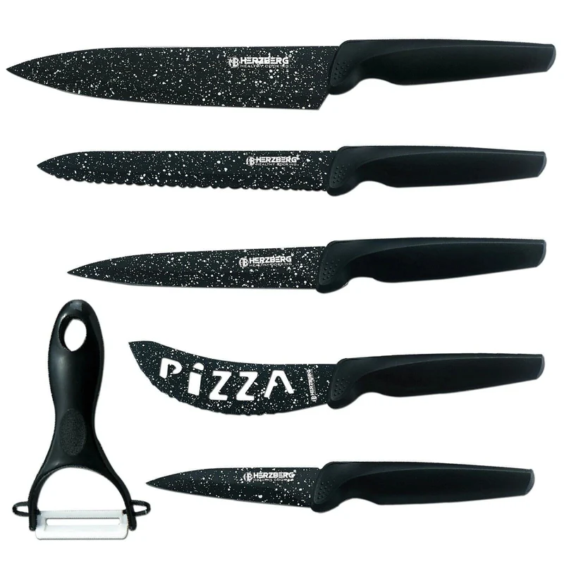 Herzberg 5tlg Messerset Edelstahl Marmor Antihaft Küchenmesser Set