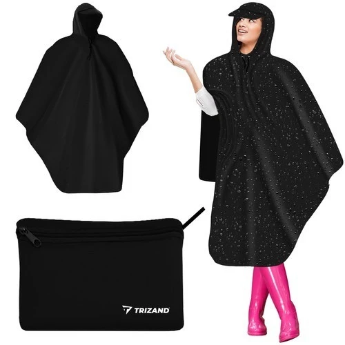 Wasserdichter Regenponcho mit Kapuze & Visier für Outdoor & Festival - Schwarz