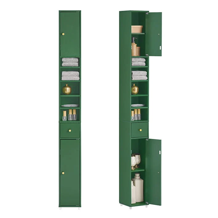 Badezimmer Hochschrank | Badschrank mit 5 Fächern | schmal Badregal | Grün
