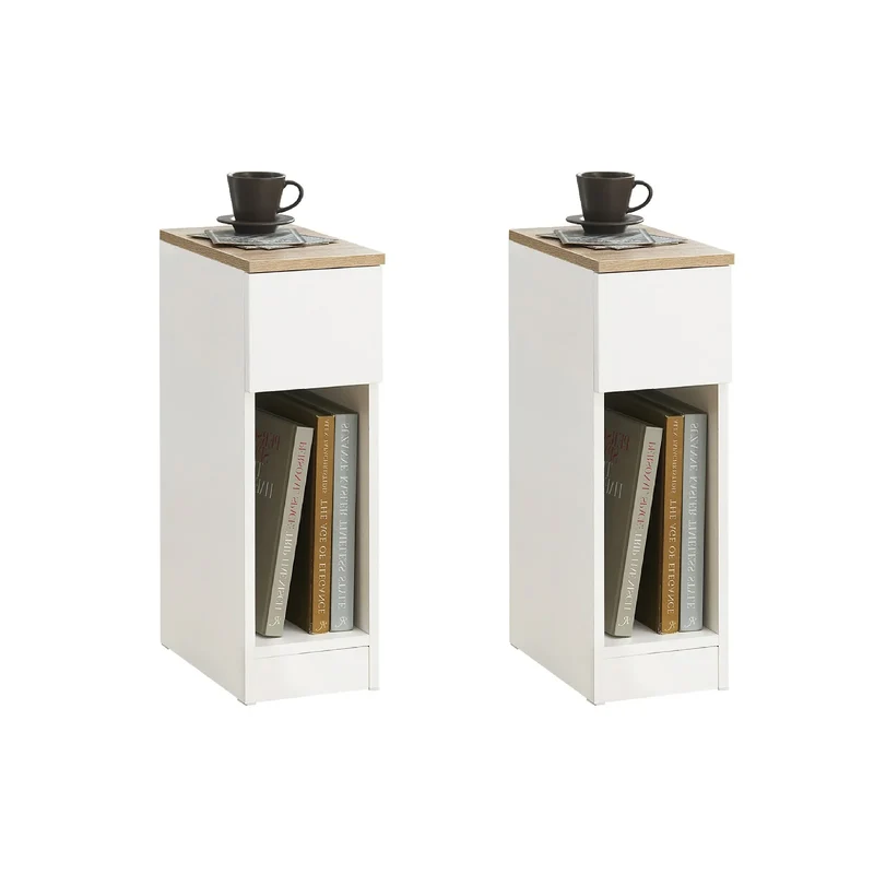 2x Nachttisch 2er Set mit Schublade | Sofatisch | Beistelltisch | Weiß | FBT111-WN