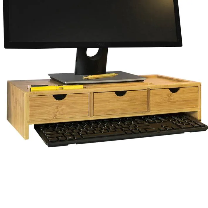Monitorerhöhung | Monitorständer mit 3 Schubladen | Bambus | BBF03-N