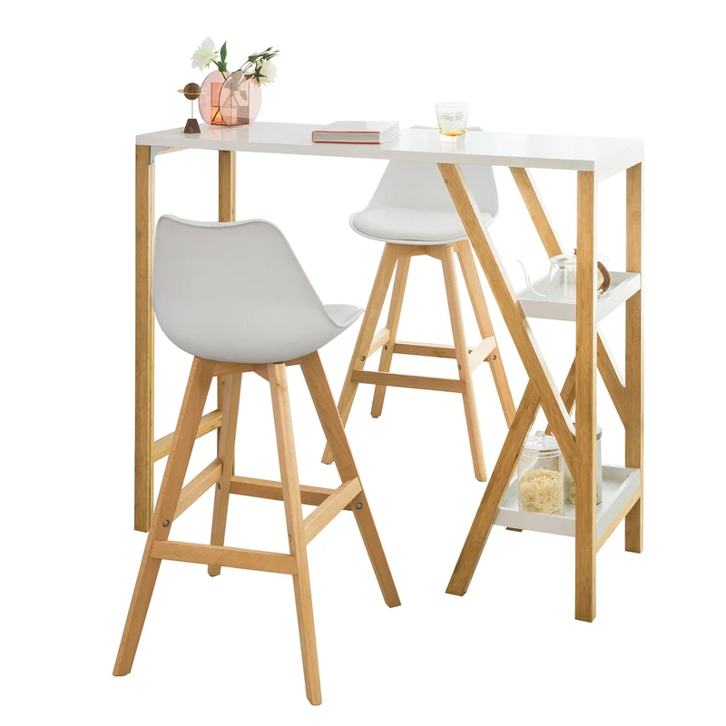 Design Bartisch | Stehtisch | Küchentisch | Bambus und Weiss FWT56-W