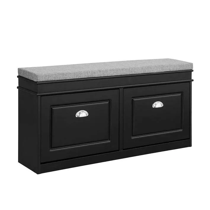 Schuhkipper | Schuhbank mit Schuhfach | Landhausstil Schwarz | FSR64-SCH