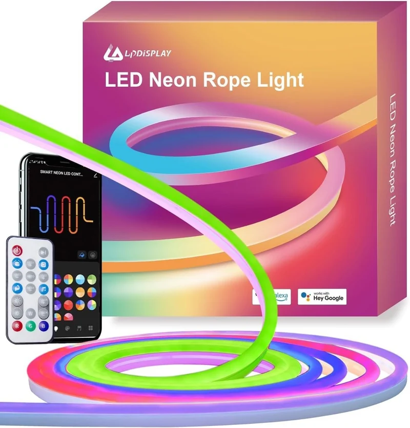 Neon LED Strip 5m RGB-IC Licht mit Musiksteuerung & Alexa für Wanddeko IP65
