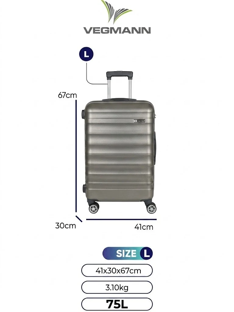 Hartschalenkoffer Trolley grau – M / L / XL / 3er Set – 4 Rollen, ABS