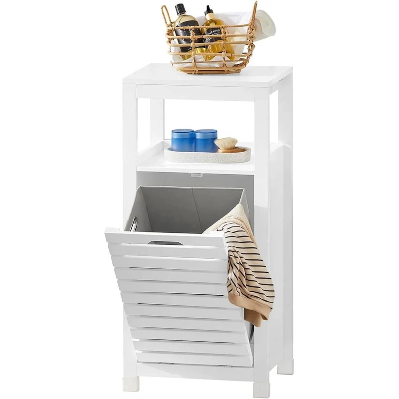 Wäscheschrank mit Wäschesack | Wäschesammler | Wäschekorb Weiss BZR67-W