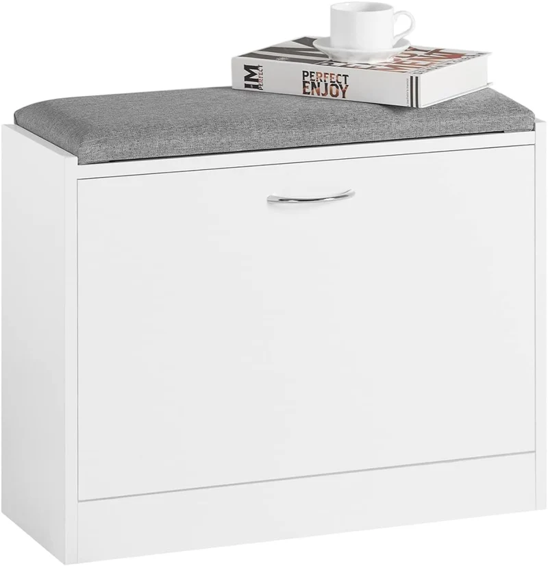 Schuhkipper | Schuhbank mit Schuhregal | Weiss FSR16-K-W