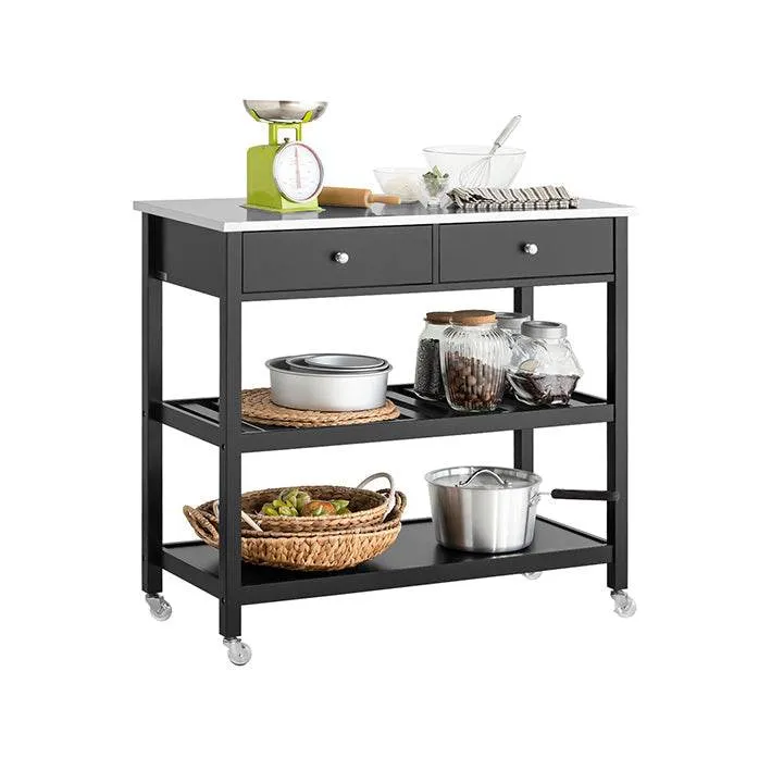 Küchenwagen mit Edelstahlplatte | Sideboard | Servierwagen Schwarz | FKW47-SCH