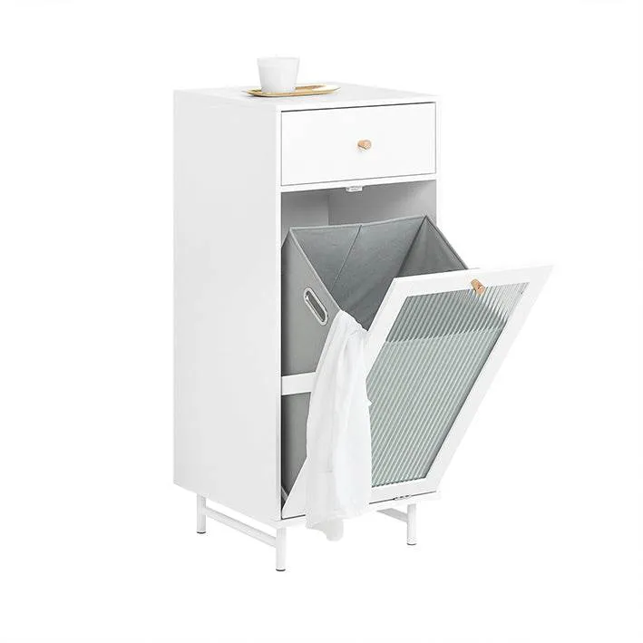 Wäscheschrank mit Wäschesack | Wäschetruhe mit Glastür | Wäschesammler | Weiss BZR116-W