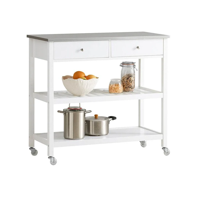 Küchenwagen mit Edelstahlplatte | Sideboard | Servierwagen Weiss
