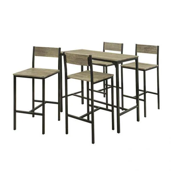 Bartisch mit 4 Hockern | Bartisch set | 5-teilig