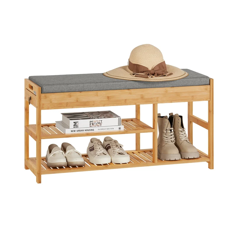 Schuhbank | Sitzbank mit Schuhregal | Breit 90cm Bambus