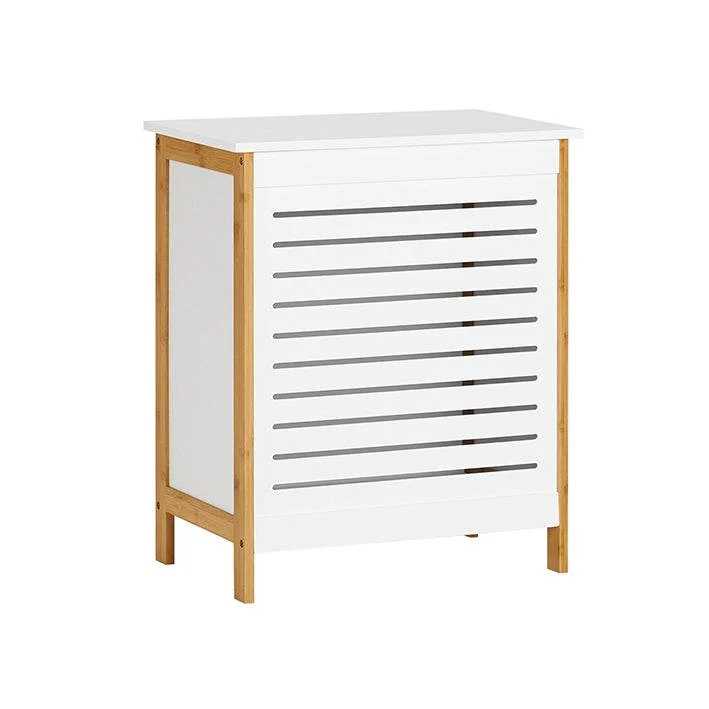 Wäschetruhe Wäschesammler Wäschekorb Wäschetonne mit Deckel Wäschebox Weiss+Natur B50XT30XH60cm