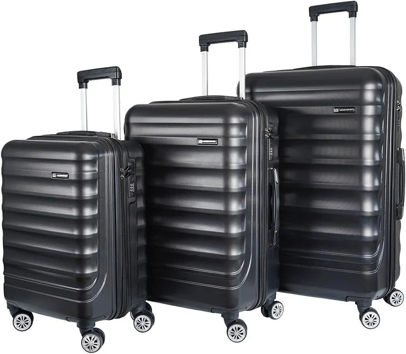 3-teiliges Hartschalen Kofferset Schwarz – Reisekoffer M/L/XL mit 4 Rollen & Zahlenschloss – ABS Trolley für Urlaub & Flugreisen