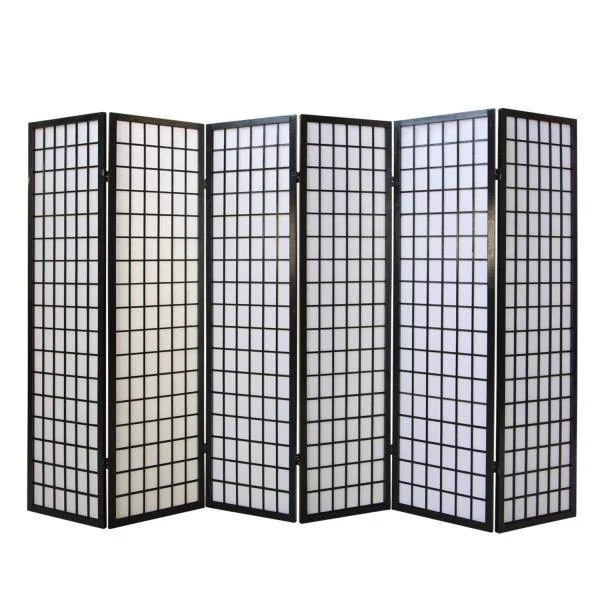 6fach Holz Paravent Raumteiler Shoji Wand schwarz !NEU!