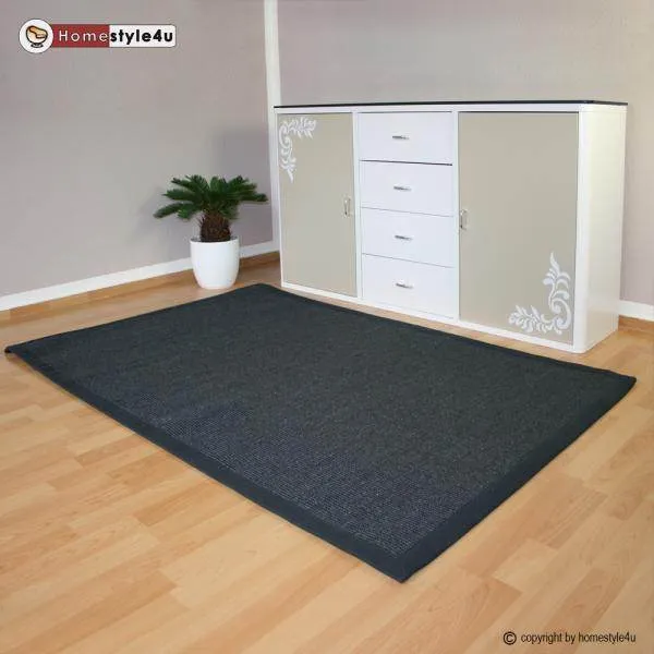 Sisalteppich Bordürenteppich 245 cm x 345 cm Naturfaser Sisal Teppich Anthrazit