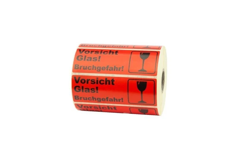 50× Warnetiketten „VORSICHT GLAS“ – 150 × 48 mm, Neonorange, starke Haftung