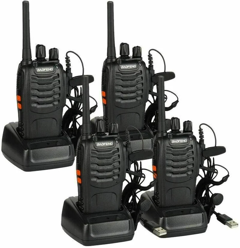 Walkie Talkie 4er Set PMR446 – Wiederaufladbare Funkgeräte mit 16 Kanälen, USB-Ladung, VOX und Headsets