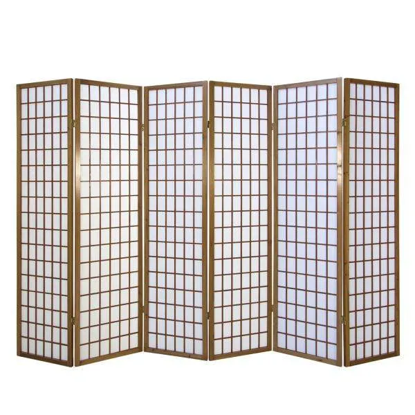 6 fach Holz Paravent Raumteiler Shoji braun