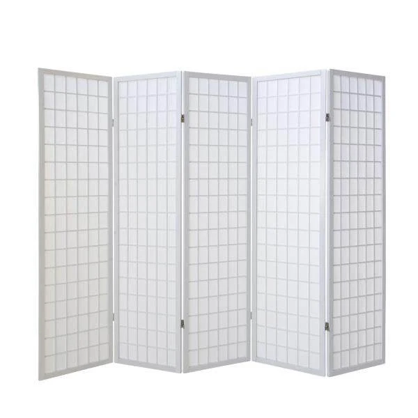 5fach Holz Paravent Raumteiler Trennwand Shoji Faltbar Weiss