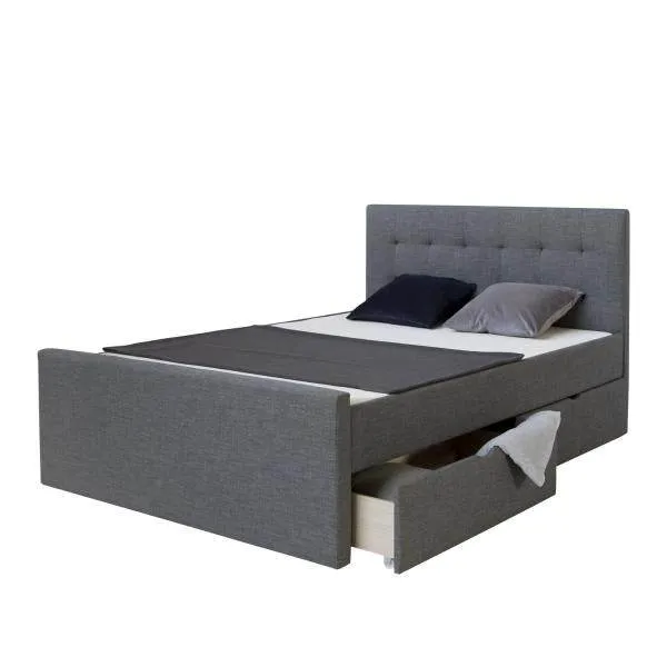 Polsterbett 180x200 Grau Doppelbett mit Lattenrost 2 Schubladen