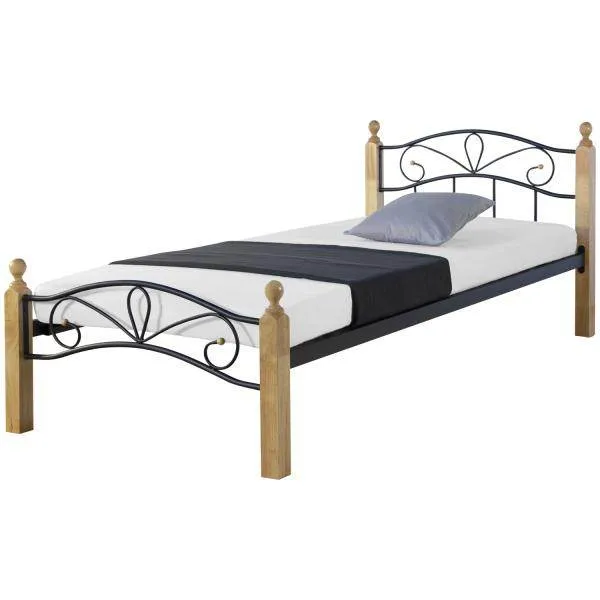 Metallbett 90x200 Schwarz Einzelbett Jugendbett Bettgestell mit Lattenrost