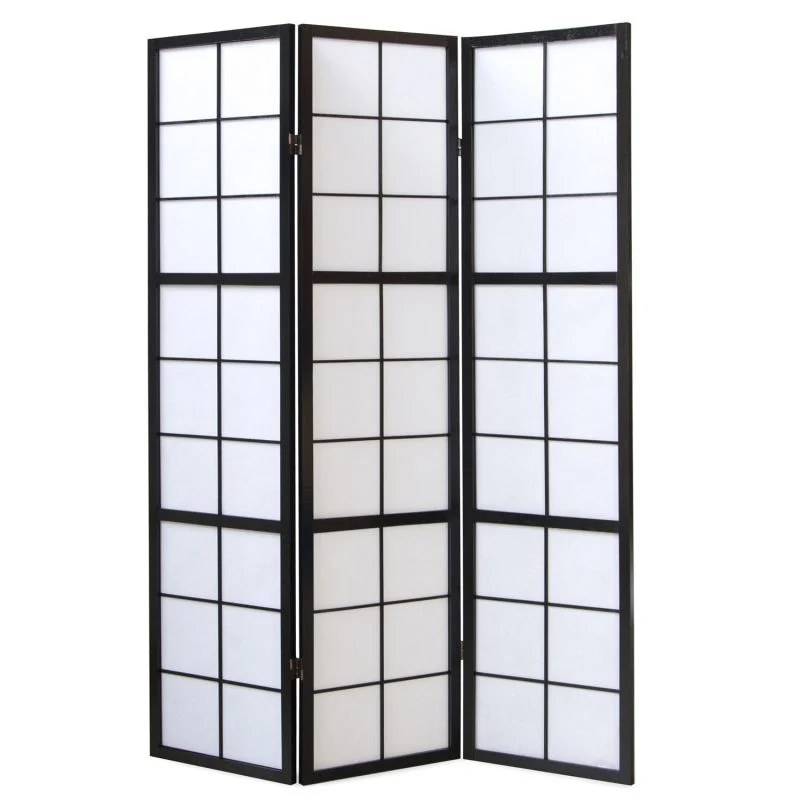 Paravent Schwarz Shoji Reispapier Weiss | 3 teilig | Holz | Raumteiler Trennwand Sichtschutz