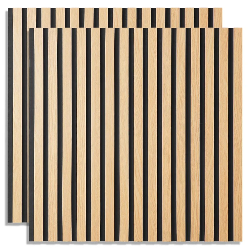 2er-Set Akustikpaneele Wandpaneele 60 x 60 cm Natur Eiche Holz 3D Leisten