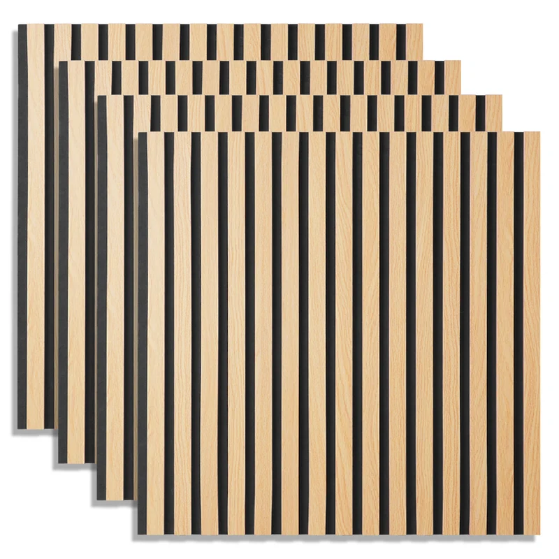 4er-Set Akustikpaneele Wandpaneele 60 x 60 cm Natur Eiche Holz 3D Leisten
