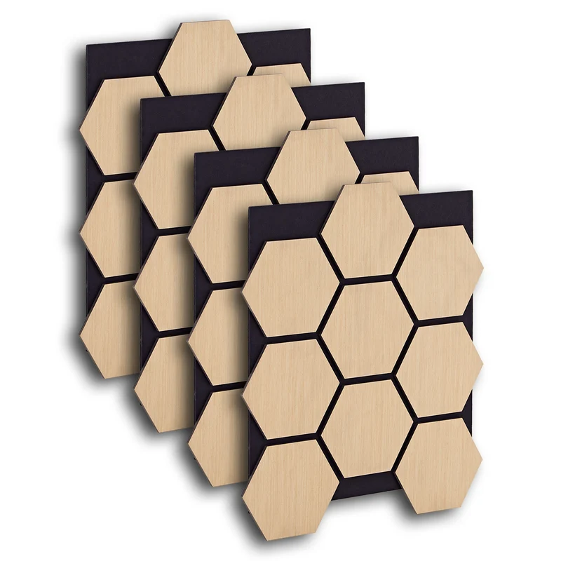 4er Set Akustikpaneele Wandpaneele Hexagon Wabe 76 x 62 cm Natur Eiche Holz 3D
