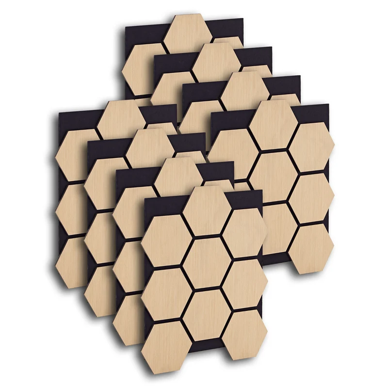 8er Set Akustikpaneele Wandpaneele Hexagon Wabe 76 x 62 cm Natur Eiche Holz 3D