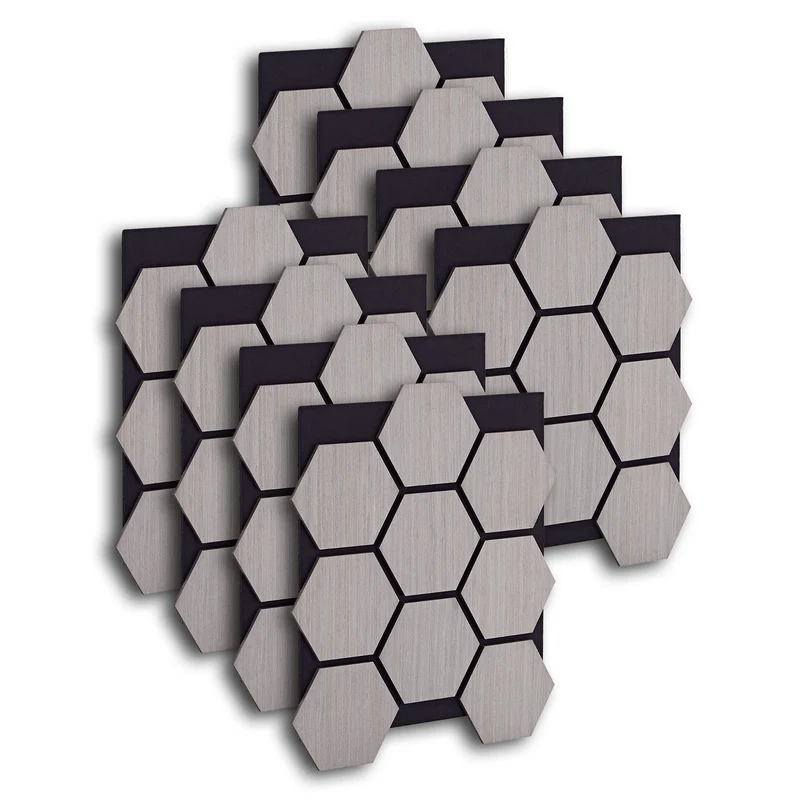 8er Set Akustikpaneele Wandpaneele Hexagon Wabe 76 x 62 cm Grau Holz 3D