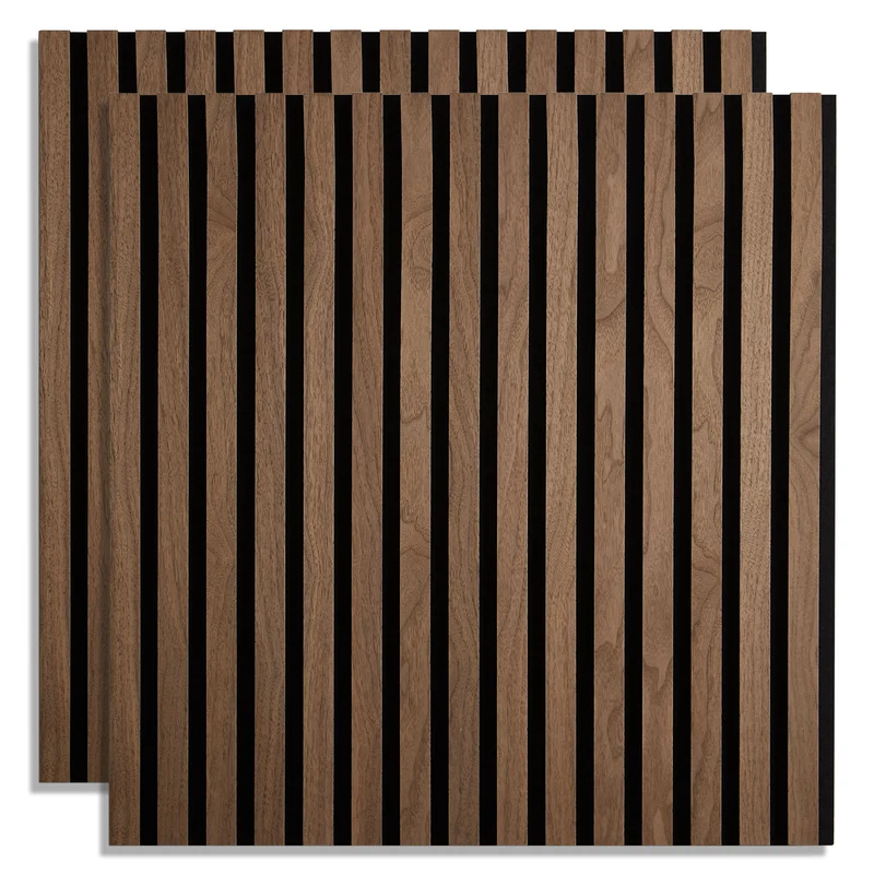 2er-Set |Akustikpaneele Wandpaneele 60 x 60 cm Braun Walnuss | Holz | 3D Leisten