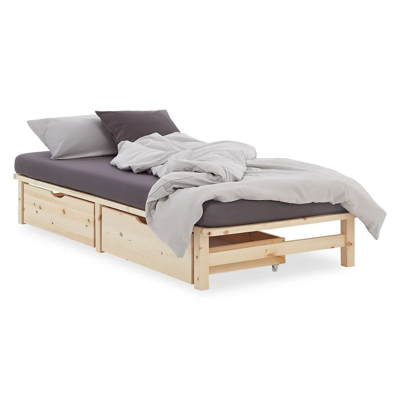 Palettenbett 100x200 cm mit Lattenrost Natur