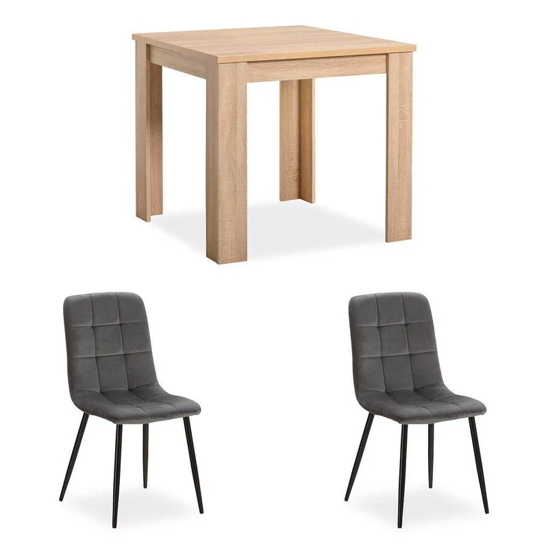 Esstisch mit 2 Stühlen Set 80x80 cm Natur Grau