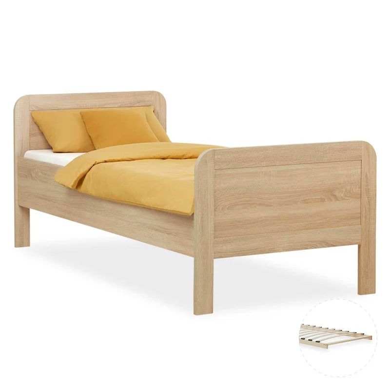 Komfortbett 90x200 mit Lattenrost Seniorenbett Höhenverstellbar Holzbett Eiche