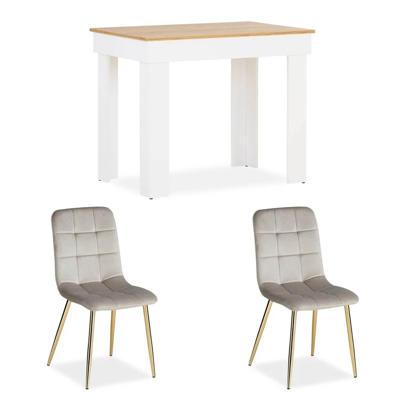 Esstisch mit 2 Stühlen Essgruppe Set Weiss Modern 90x60 cm