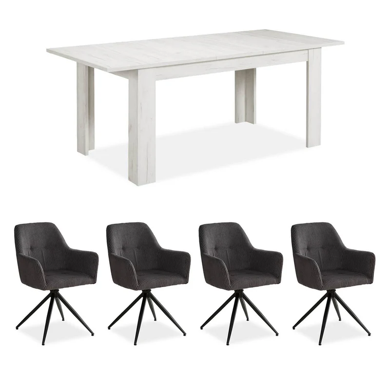 Esstisch mit 4 Stühlen Set Essgruppe Shabby Weiss 160x90 cm