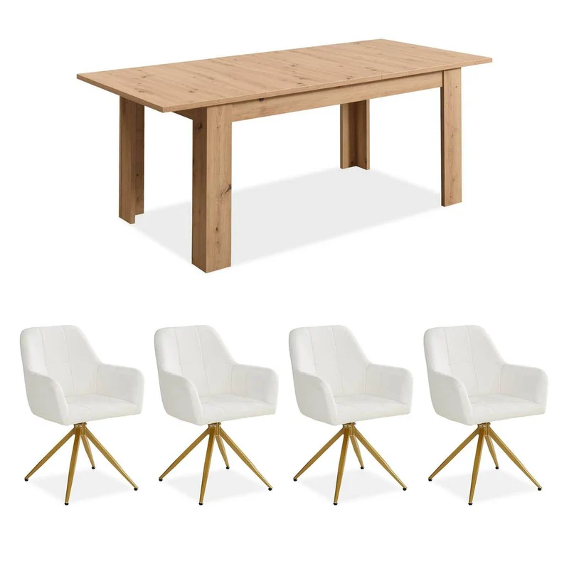 Esstisch mit 4 Stühlen Essgruppe Set 160x90 cm Eiche Beige