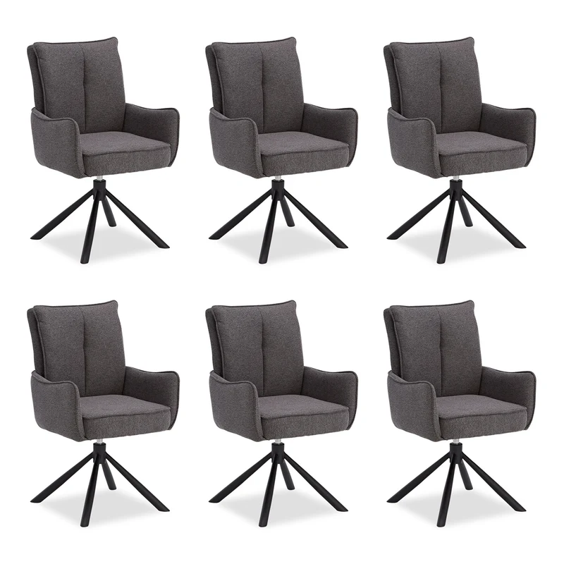 Polsterstuhl Stoff Anthrazit | 6er-Set | drehbar | mit Armlehnen | Küche Esszimmer Büro